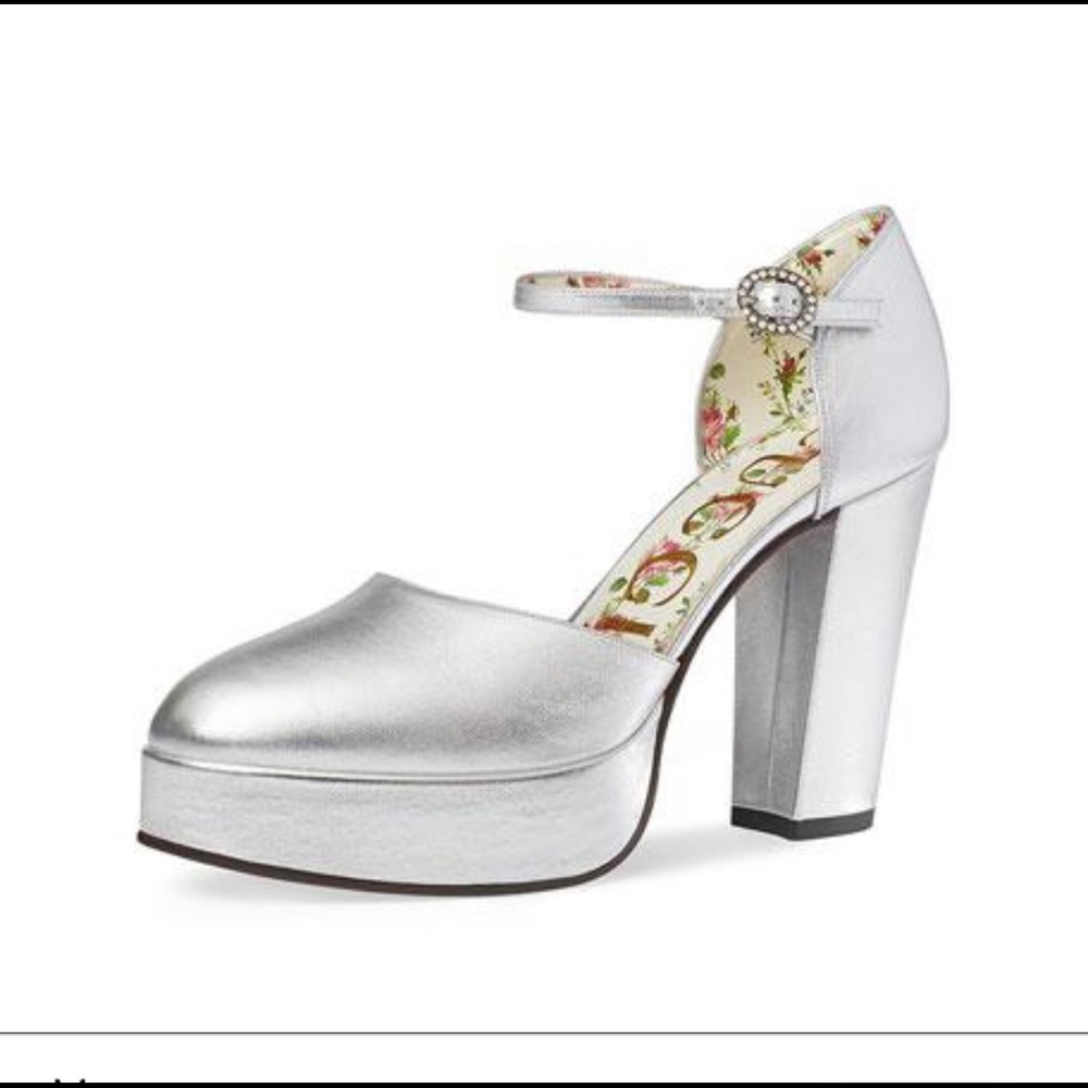 NIB Gucci Silver Heels With Platform